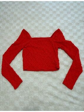 NEW Maeve By Anthropologie Red Long Sleeve Modern Popcorn Crop Top • Medium